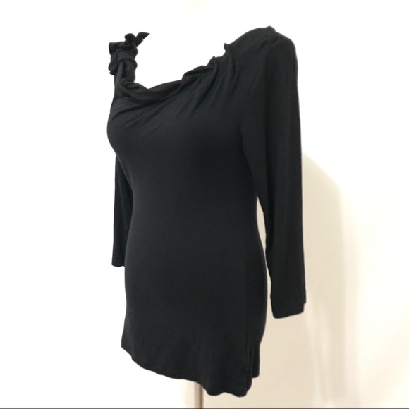 Anthropologie Black Top S Blouse Stretch Sleeve To - Picture 2 of 3